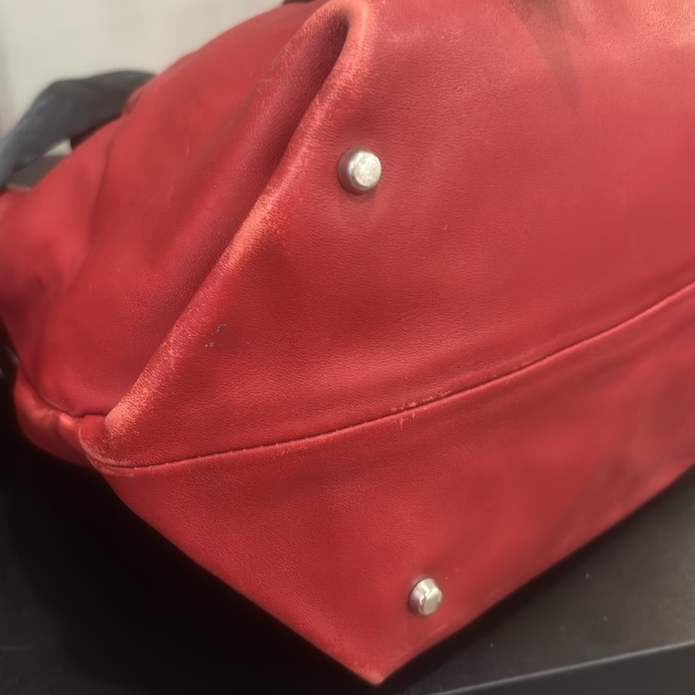 Furla Red Leather Satchel with Unbranded Twilly Detail EUC - Picture 6 of 16